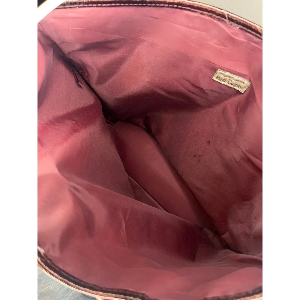 Vintage Estee Lauder Burgundy Patent Leather Tote Bag Crinkled Dark Copper